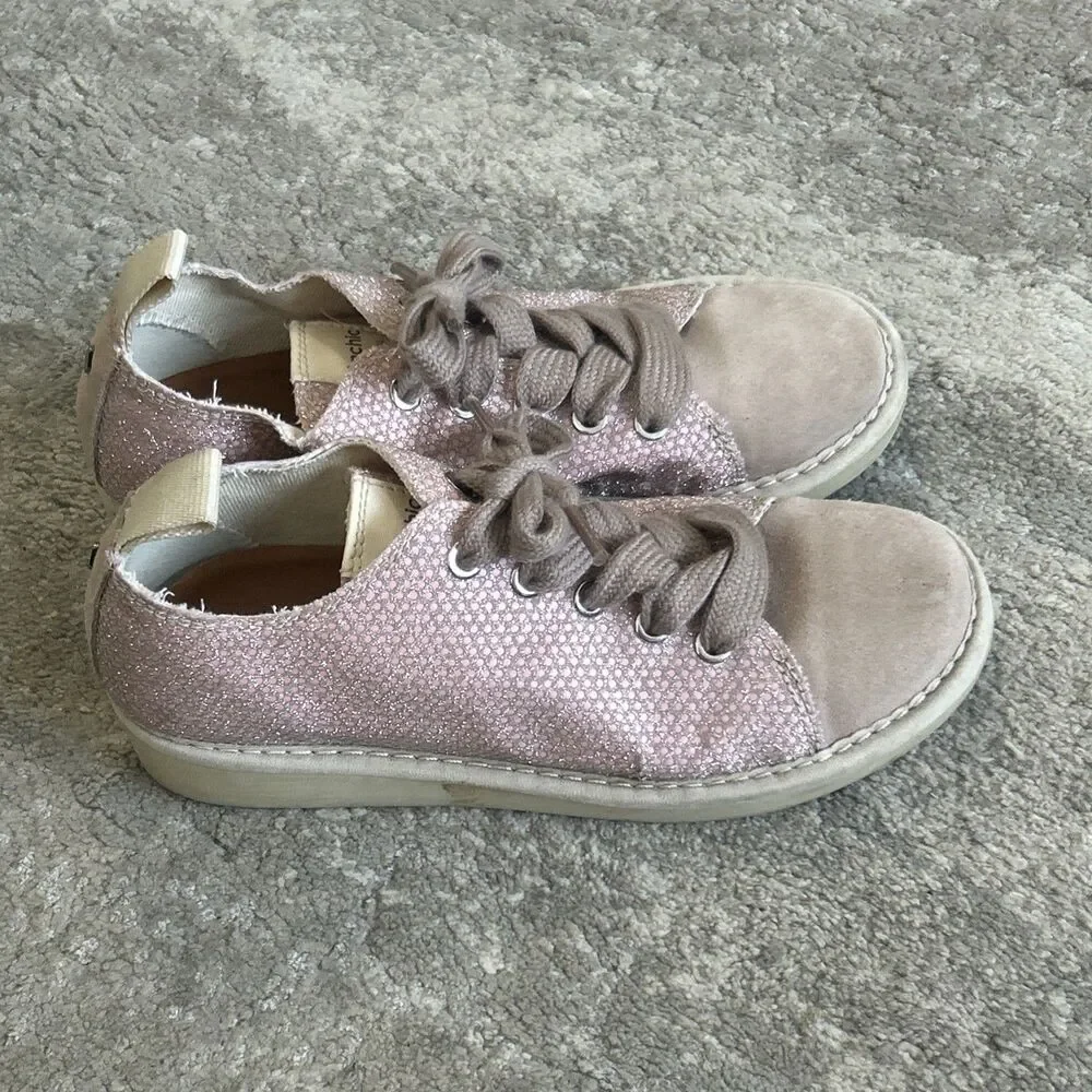 Panchic Shoes Girls 3.5 Leather Sneakers Pink Glitter Made In Italy Lace Up